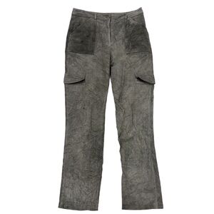 Siena Studio Vintage Sage Green Distressed Suede Leather Cargo Pants Sz 6